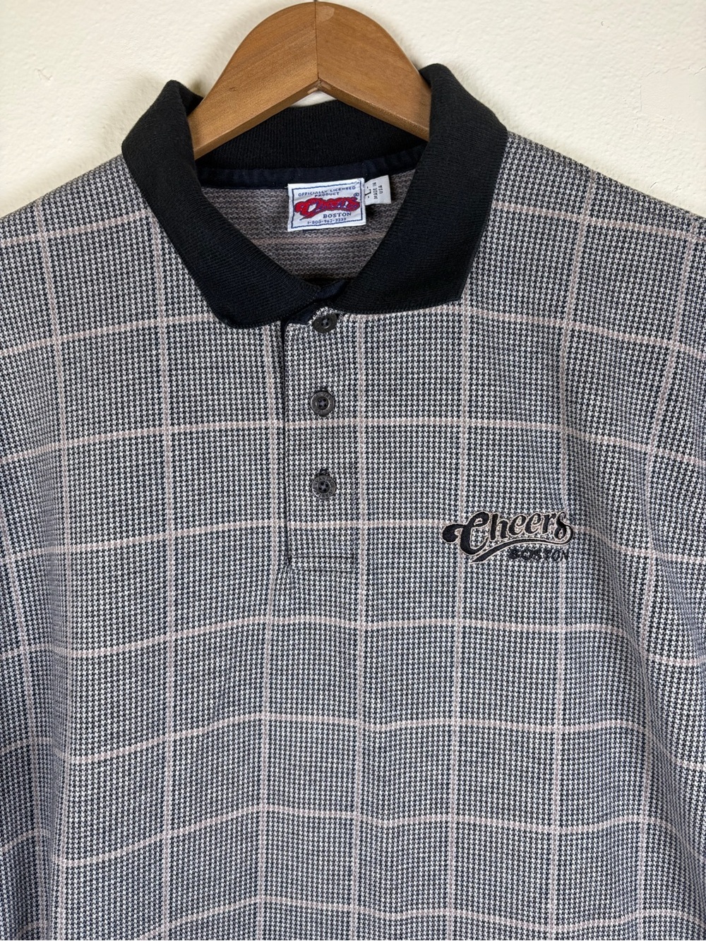 VTG 90s Cheers Boston Bar Promo Plaid Polo Shirt L (small defect)